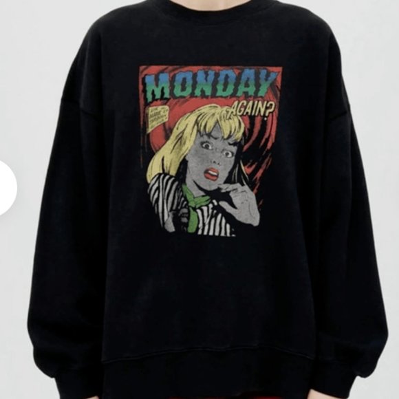 RE/DONE Monday Again Oversize Crew Neck Black Crewneck Sweatshirt  XS - Picture 1 of 5